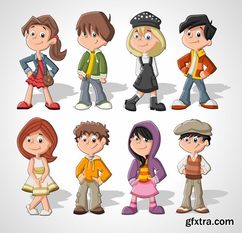 Collection of cartoon girl woman man vector image 25 EPS