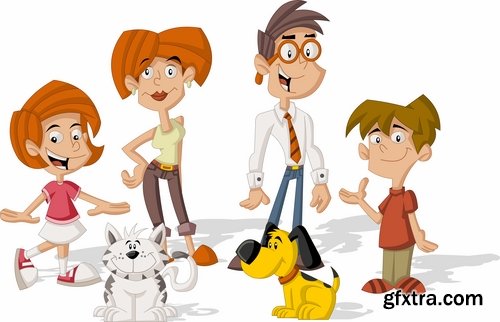 Collection of cartoon girl woman man vector image 25 EPS