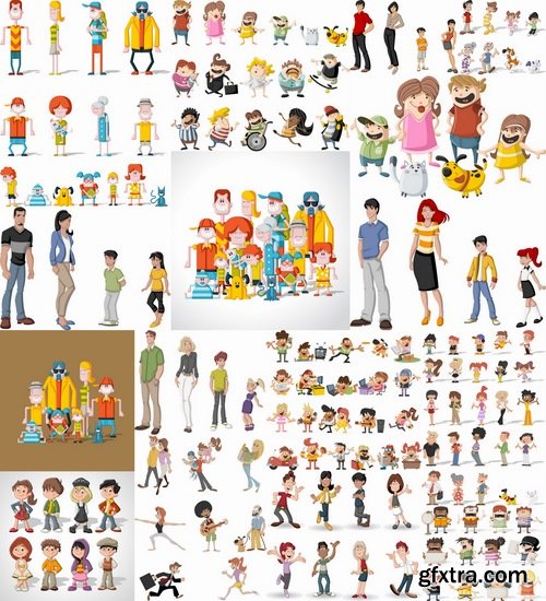 Collection of cartoon girl woman man vector image 25 EPS