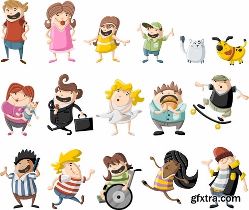 Collection of cartoon girl woman man vector image 25 EPS