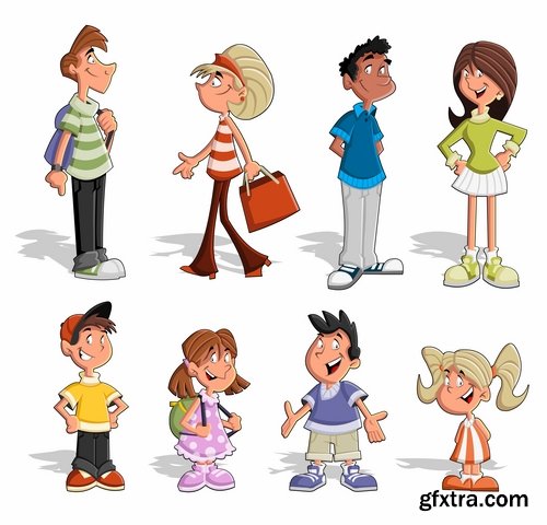 Collection of cartoon girl woman man vector image 25 EPS