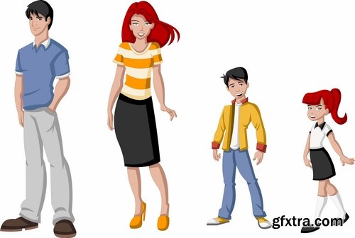 Collection of cartoon girl woman man vector image 25 EPS