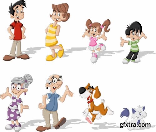 Collection of cartoon girl woman man vector image 25 EPS