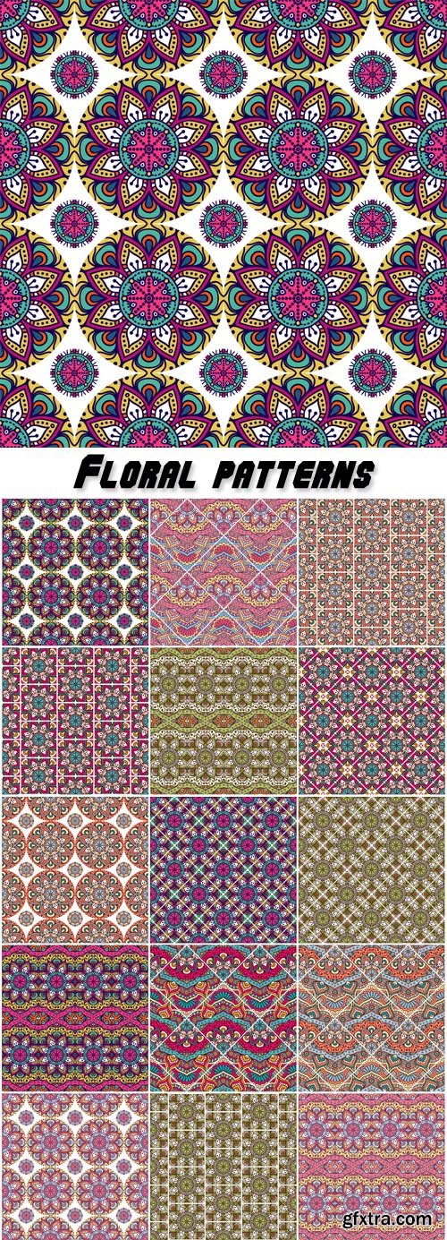 Ethnic backgrounds vector, floral patterns