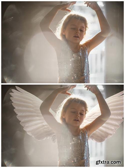 CreativeMarket 15 White Angel Wings Overlays PNG 164327