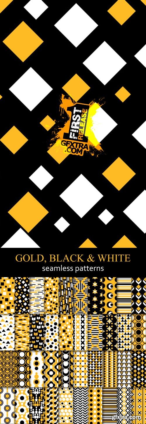 Gold, Black & White Seamless Patterns Vector