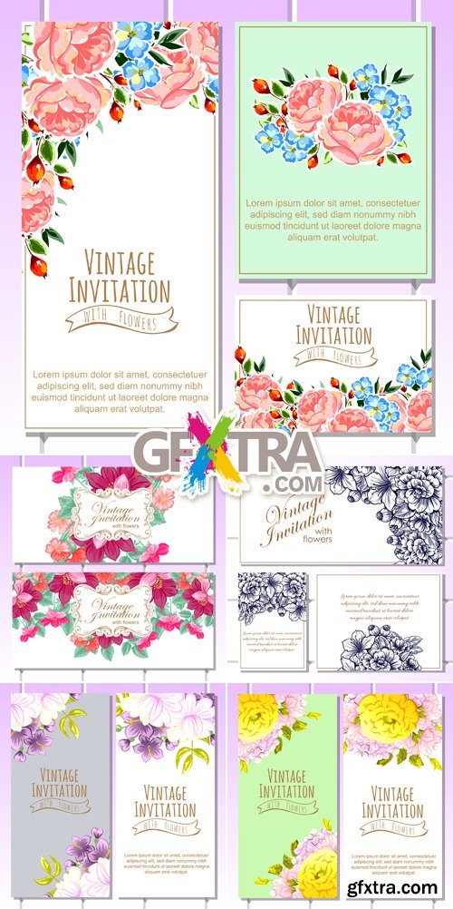 Vintage Floral Invitations Vector 8