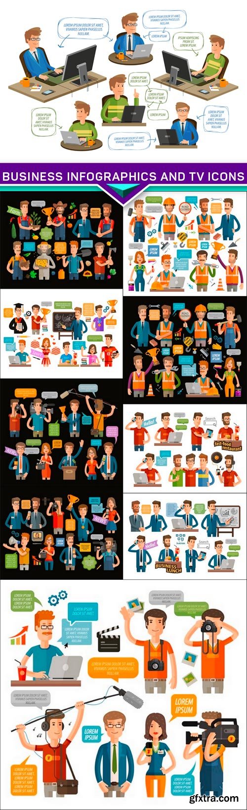 Business infographics and TV icons 10x EPS