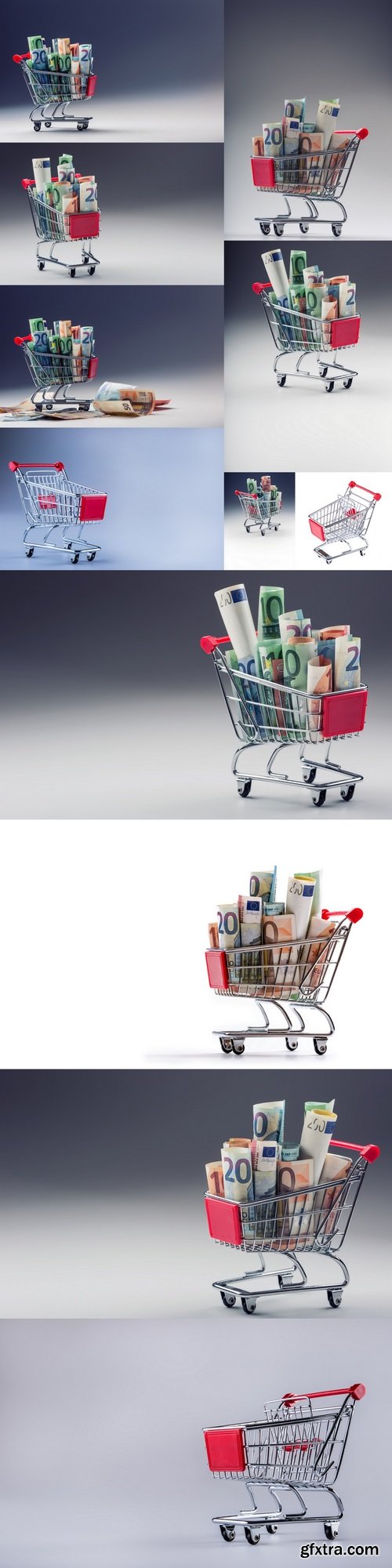 Shopping trolley full of euro money - banknotes