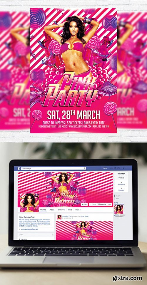 Pink Party Flyer PSD Template + Facebook Cover