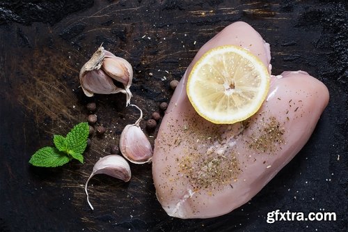 Collection of raw chicken fillet meat 25 HQ Jpeg