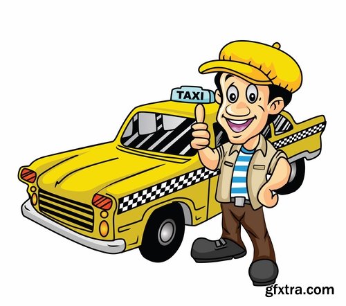 Collection taxi driver cab driver car machine 25 EPS