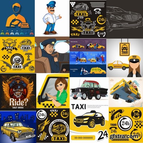 Collection taxi driver cab driver car machine 25 EPS