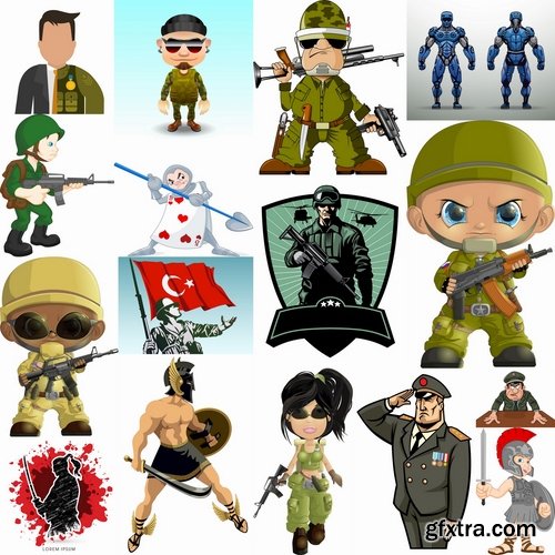 Collection soldier cartoon vector image 25 EPS