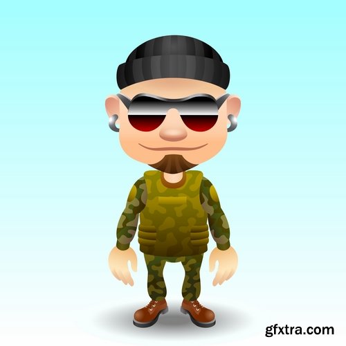 Collection soldier cartoon vector image 25 EPS