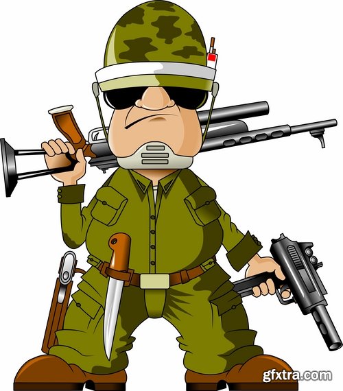 Collection soldier cartoon vector image 25 EPS