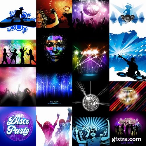 Collection of disco party vacation background is illustration poster 25 EPS