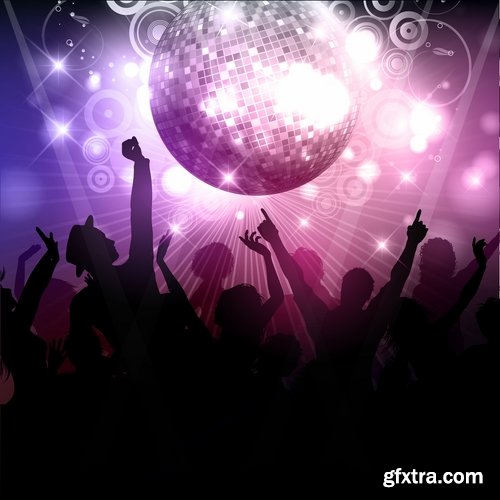 Collection of disco party vacation background is illustration poster 25 EPS