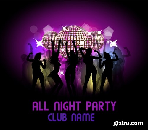 Collection of disco party vacation background is illustration poster 25 EPS