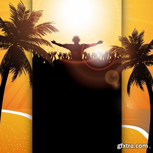 Collection of disco party vacation background is illustration poster 25 EPS