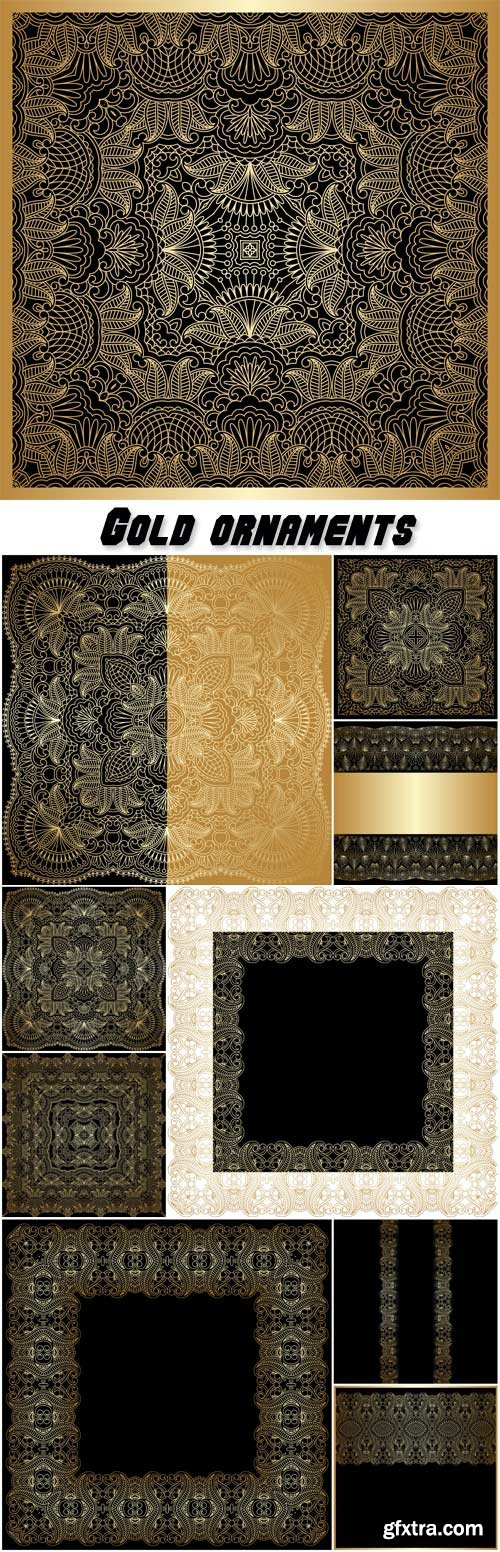 Gold ornaments, vector backgrounds with patterns