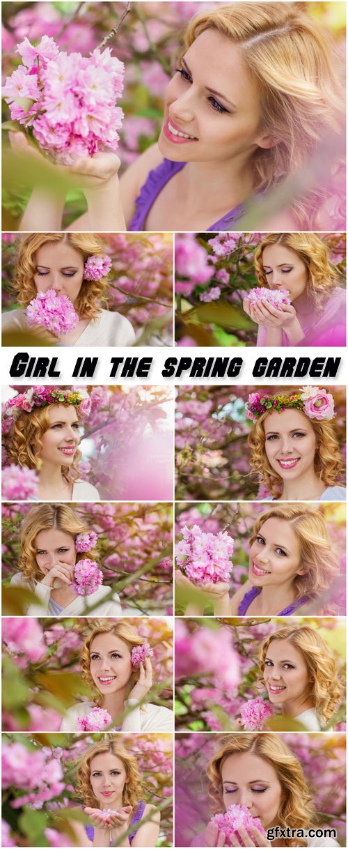 Lovely girl in the lush spring garden