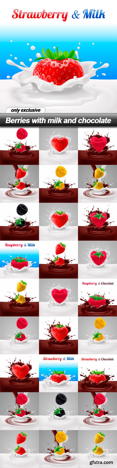 Berries with milk and chocolate - 27 EPS