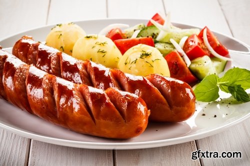 Collection of boiled sausage banger meat products 25 HQ Jpeg