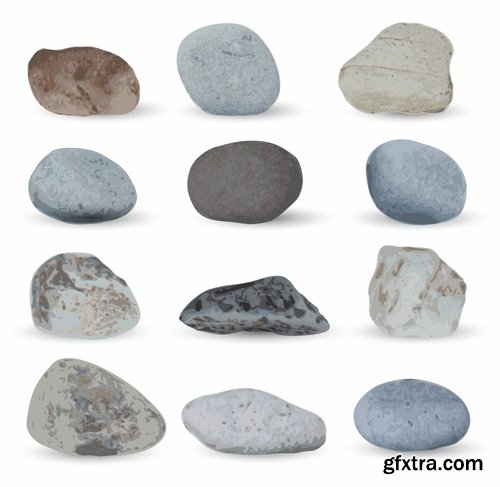 Collection of stone cobble boulder rock vector image 25 EPS