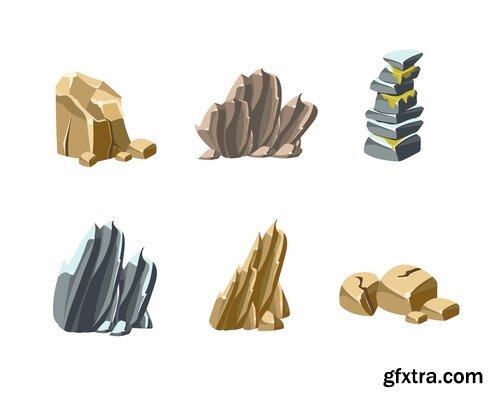 Collection of stone cobble boulder rock vector image 25 EPS