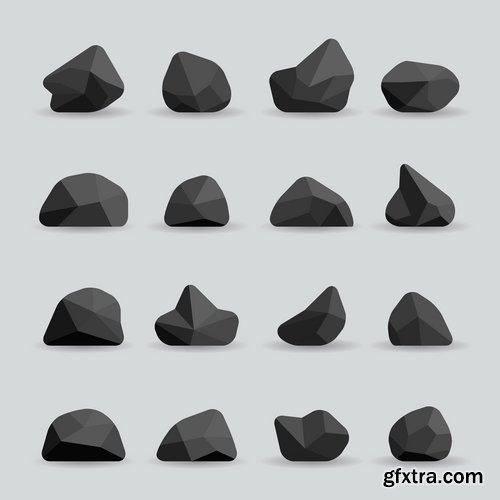 Collection of stone cobble boulder rock vector image 25 EPS