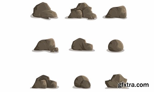 Collection of stone cobble boulder rock vector image 25 EPS