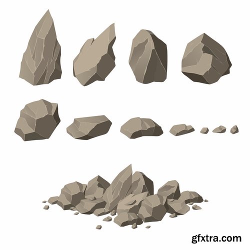 Collection of stone cobble boulder rock vector image 25 EPS