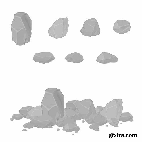 Collection of stone cobble boulder rock vector image 25 EPS