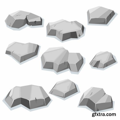 Collection of stone cobble boulder rock vector image 25 EPS