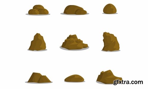 Collection of stone cobble boulder rock vector image 25 EPS