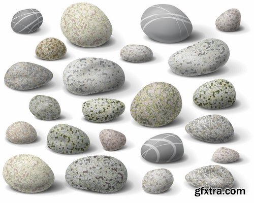 Collection of stone cobble boulder rock vector image 25 EPS