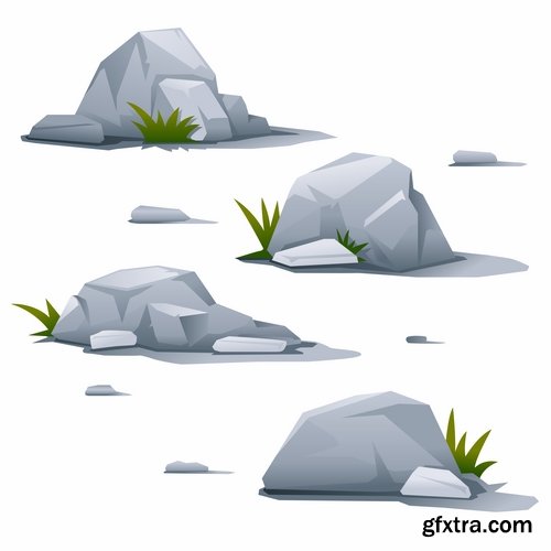 Collection of stone cobble boulder rock vector image 25 EPS