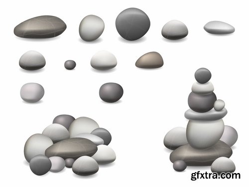 Collection of stone cobble boulder rock vector image 25 EPS