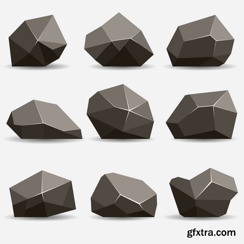 Collection of stone cobble boulder rock vector image 25 EPS