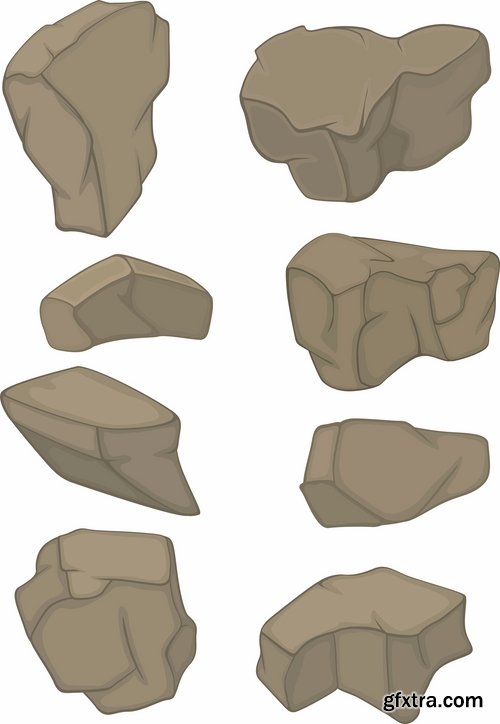 Collection of stone cobble boulder rock vector image 25 EPS