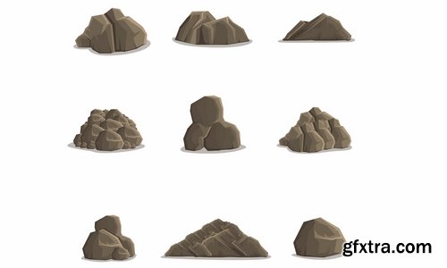 Collection of stone cobble boulder rock vector image 25 EPS