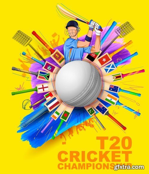 Collection of stick cricket ball championship competition 25 EPS