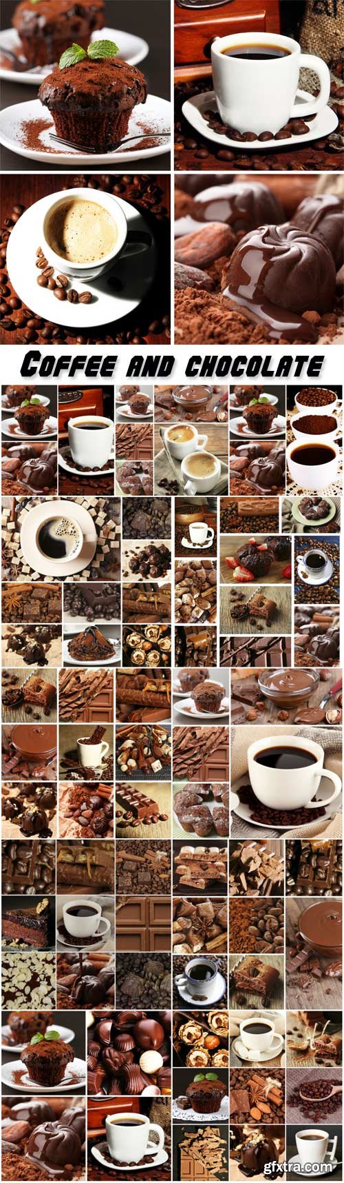 Coffee and chocolate, tasty collage