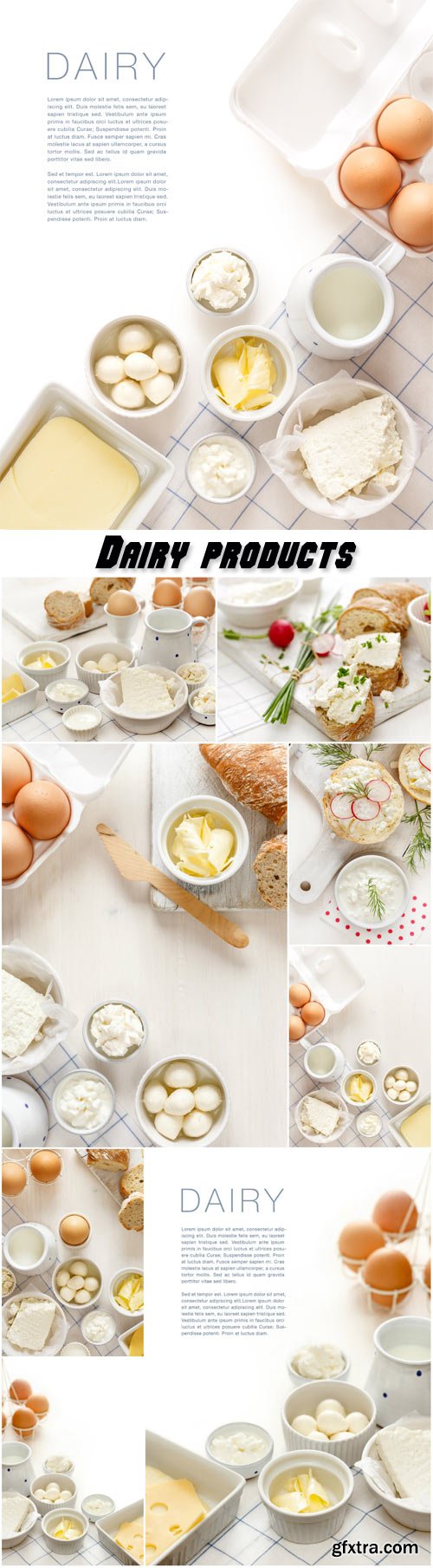 Dairy products on a white table