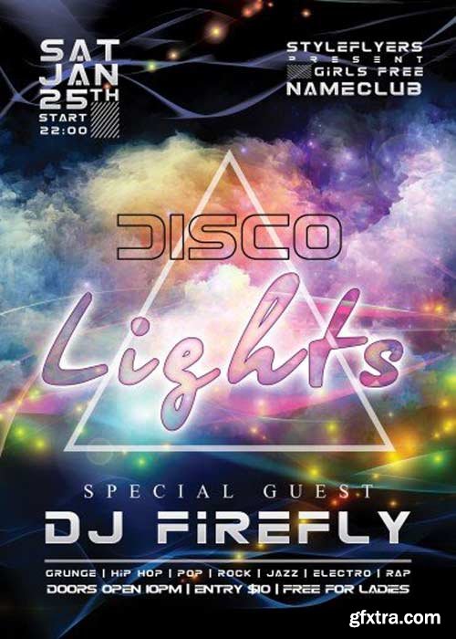 Disco Lights PSD Flyer Template + Facebook Cover