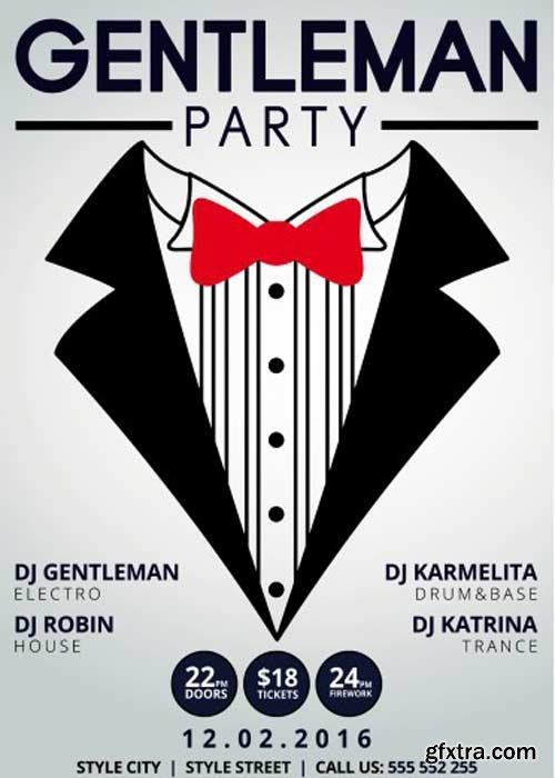 Gentleman Party PSD Flyer Template + Facebook Cover