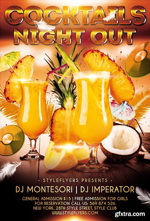 Cocktails Night Out PSD Flyer Template + Facebook Cover