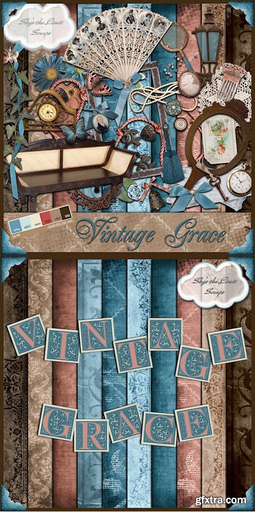 Scrap Kit - Vintage Grace (Alpha, Elements, Papers)