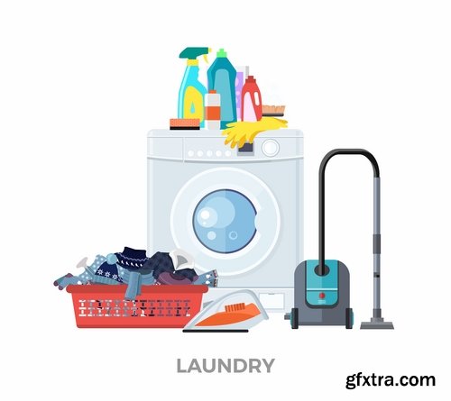 Collection of dry cleaning dry cleaning washing machine vector image 25 EPS